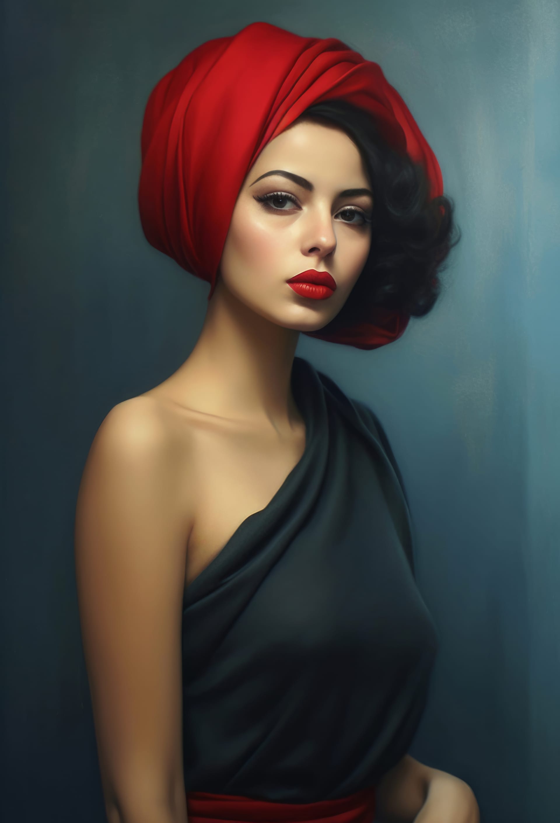 Painting woman with red turban on her head