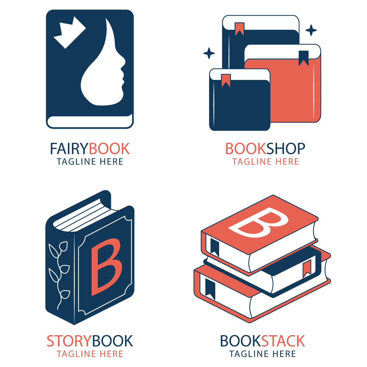 Flat book logo book clipart templates set transparent background png