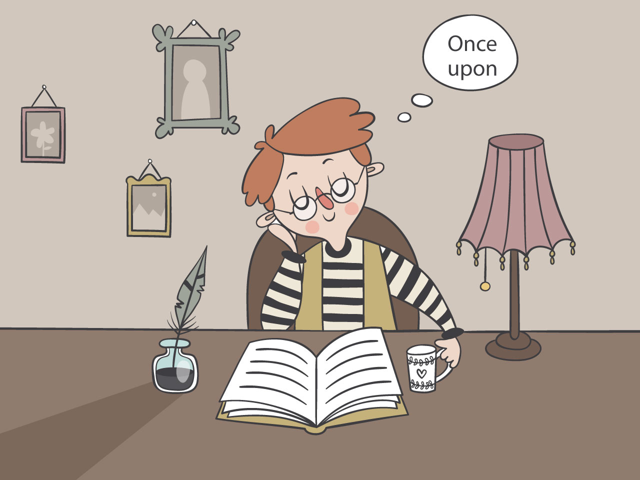 Hand drawn background man reading book