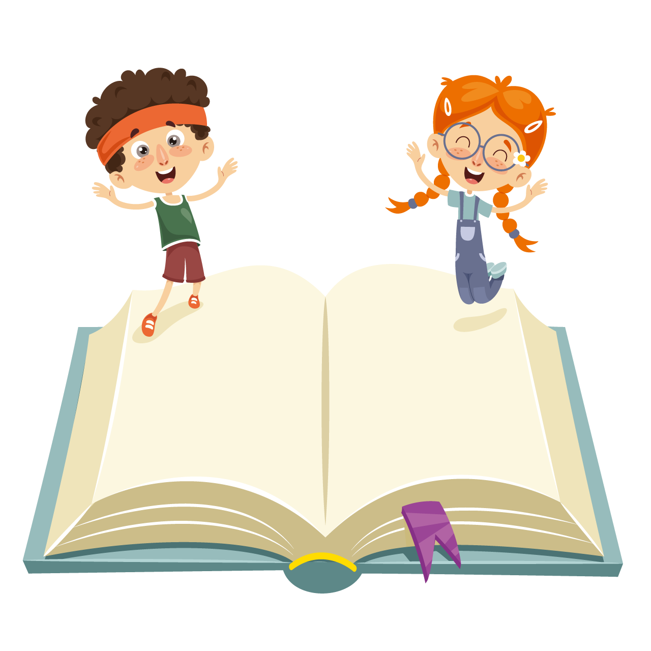 Happy kids jumping book clipart cartoon illustration image hand drawing sketch