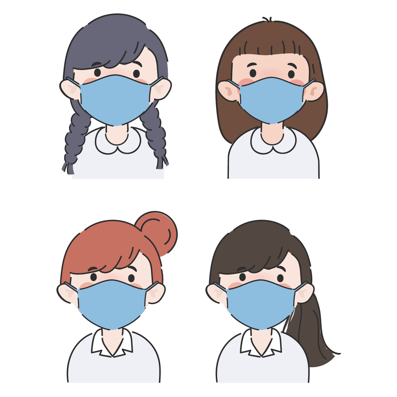 Face shield clipart hand drawn cute cartoon girl student school character pose