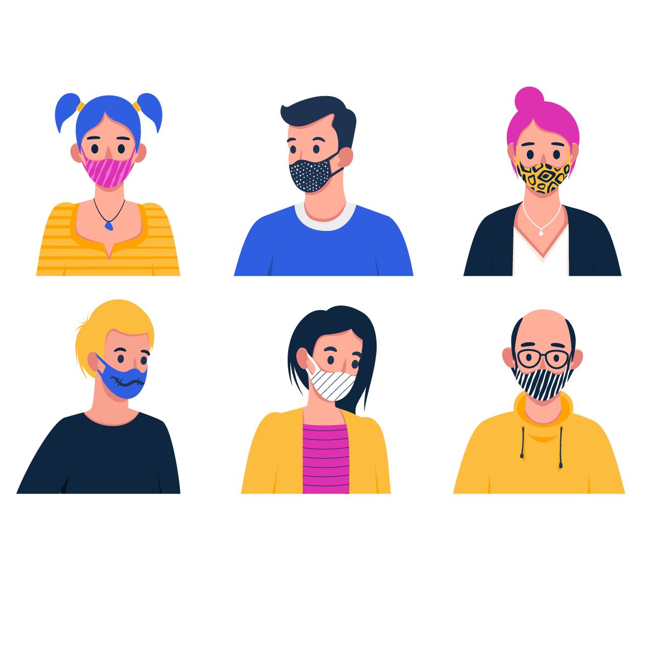 People wearing fabric face mask cartoon illustration image