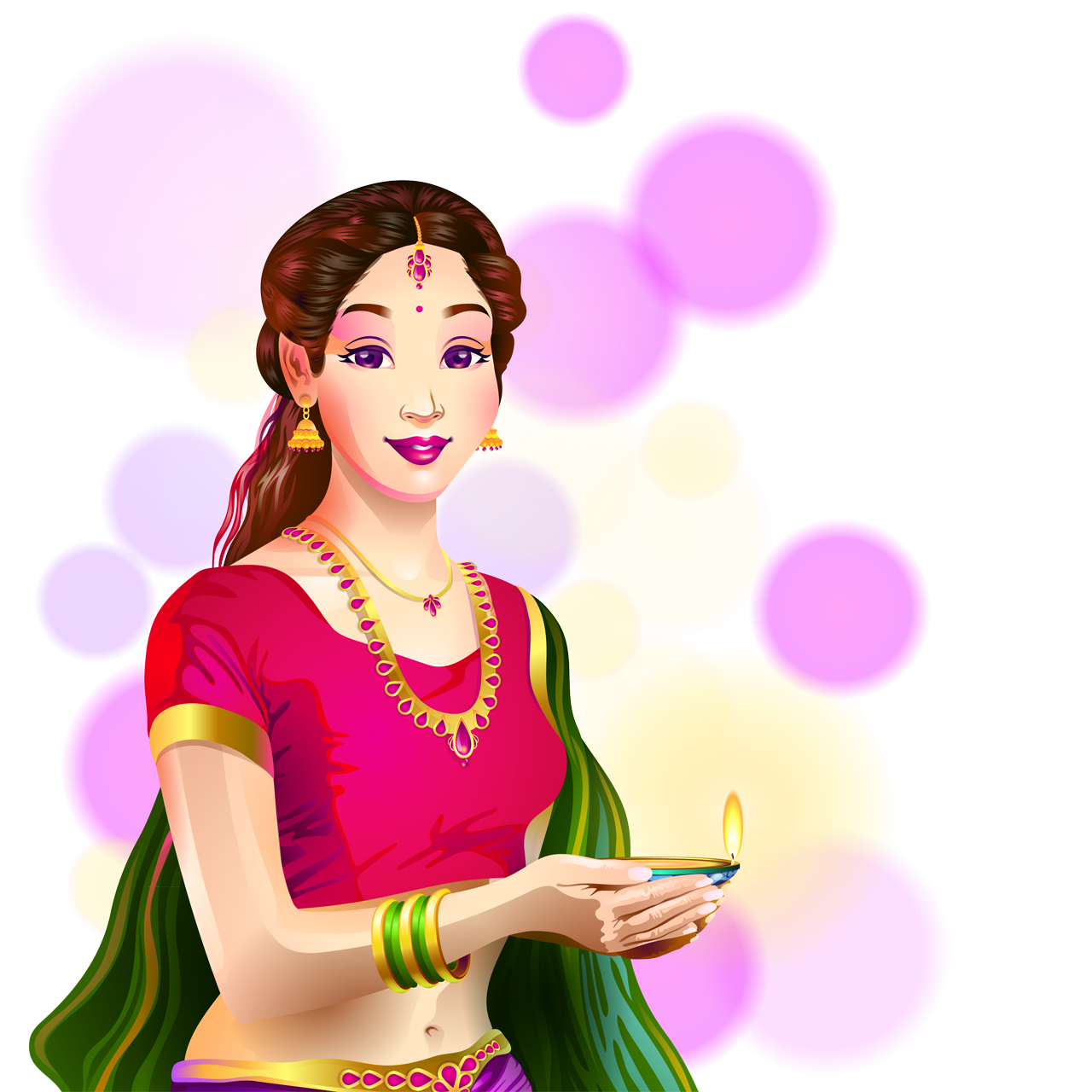 Bright bride holding diwali lamp cartoon illustration image transparent background png