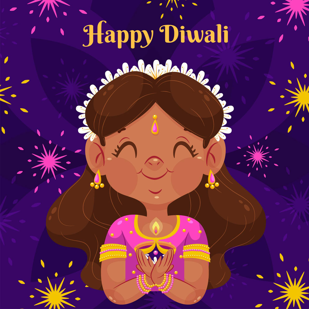 Indian clipart flat diwali woman illustration hand drawing sketch