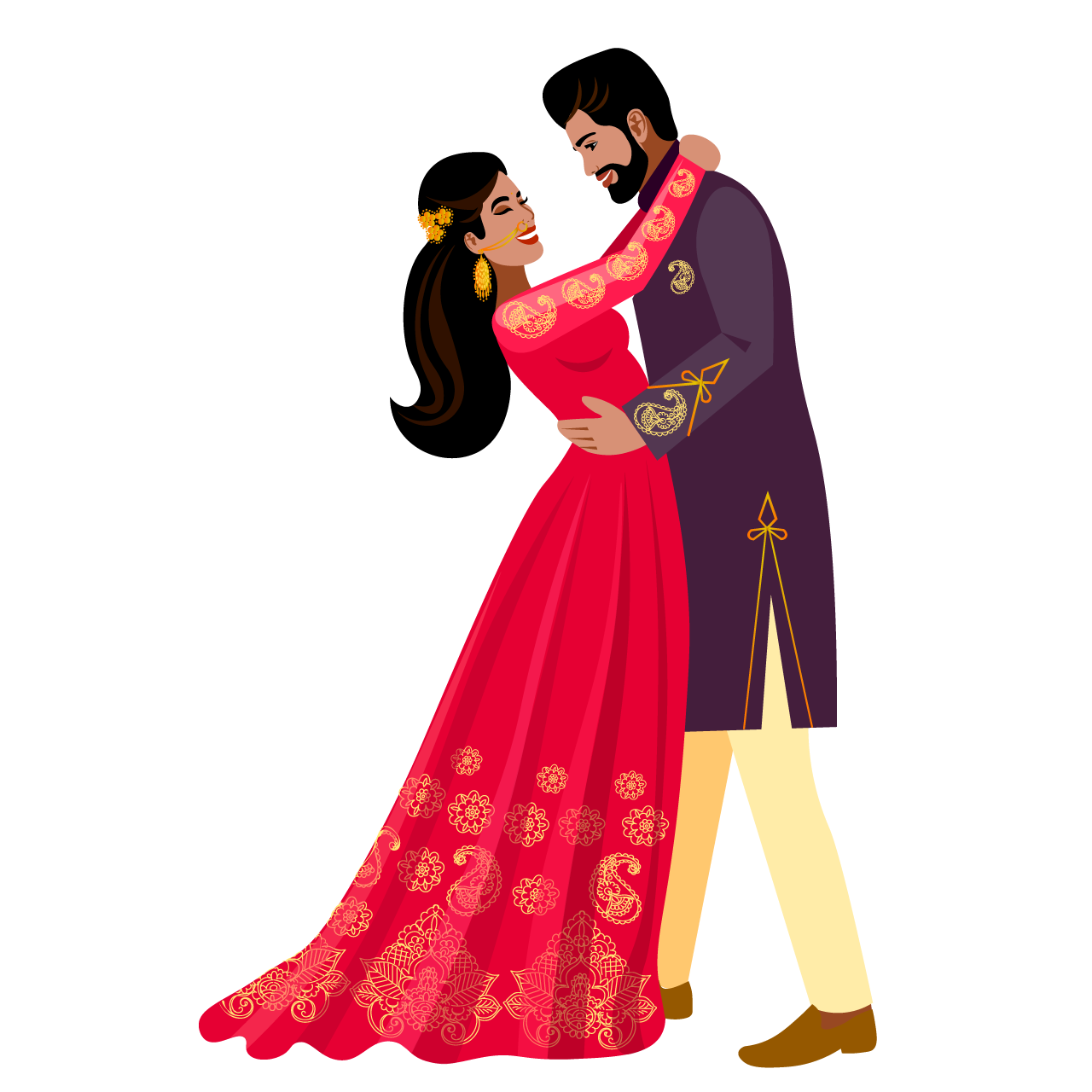 Beautiful indian couple wedding cartoon illustration image hand drawing sketch