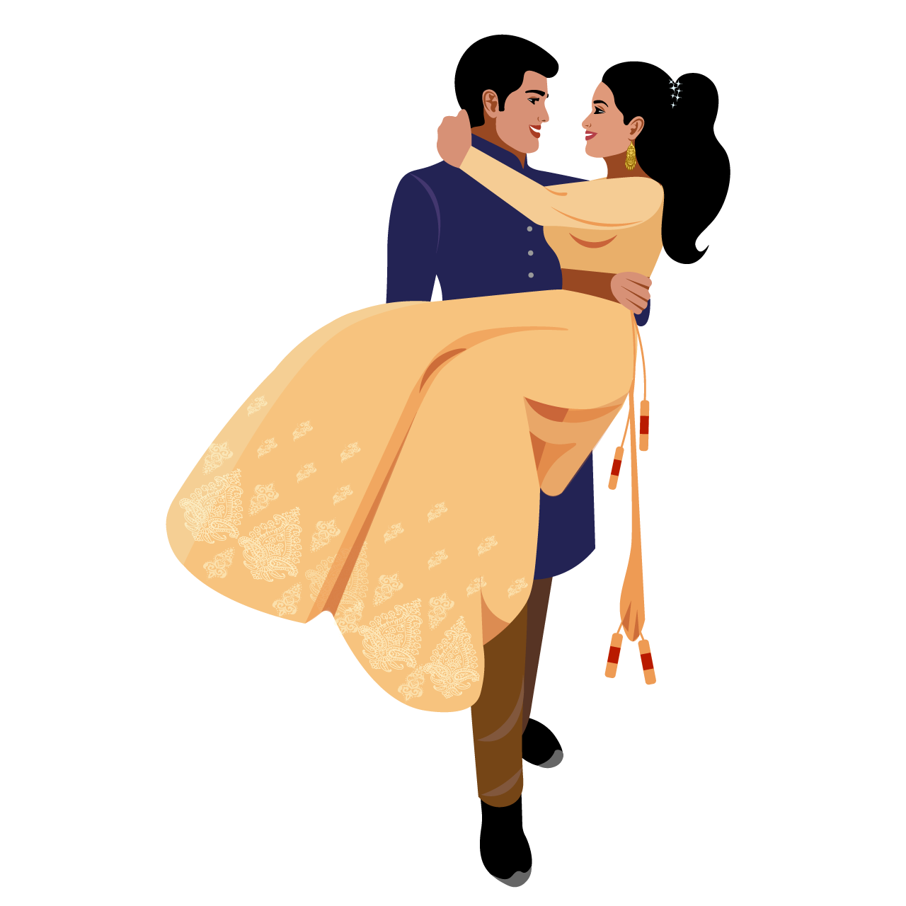 Indian wedding clipart hand drawing sketch newlyweds cartoon illustration image