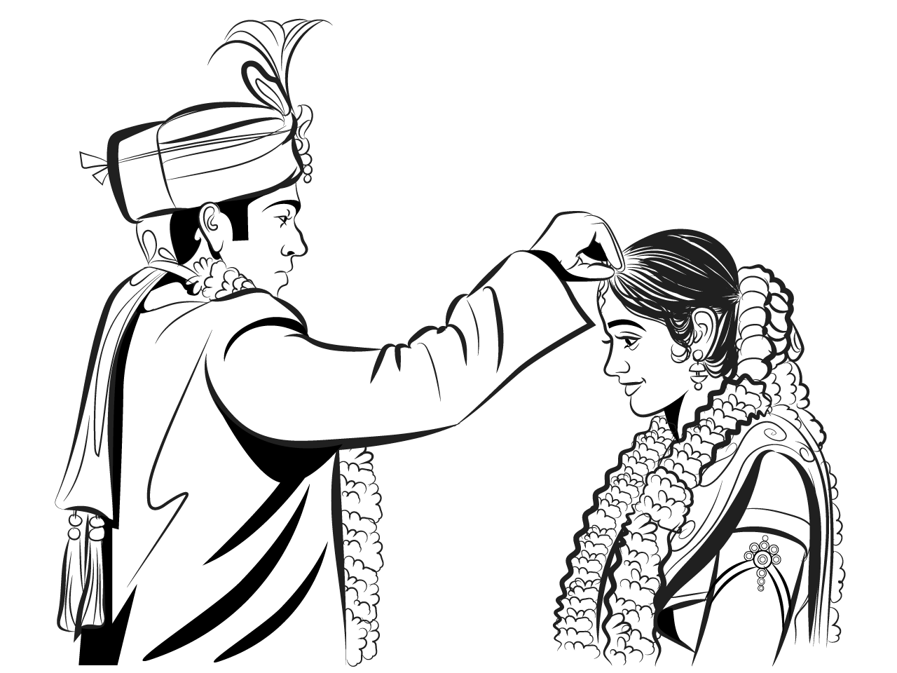 Indian wedding couple maang bharai ceremony transparent background png