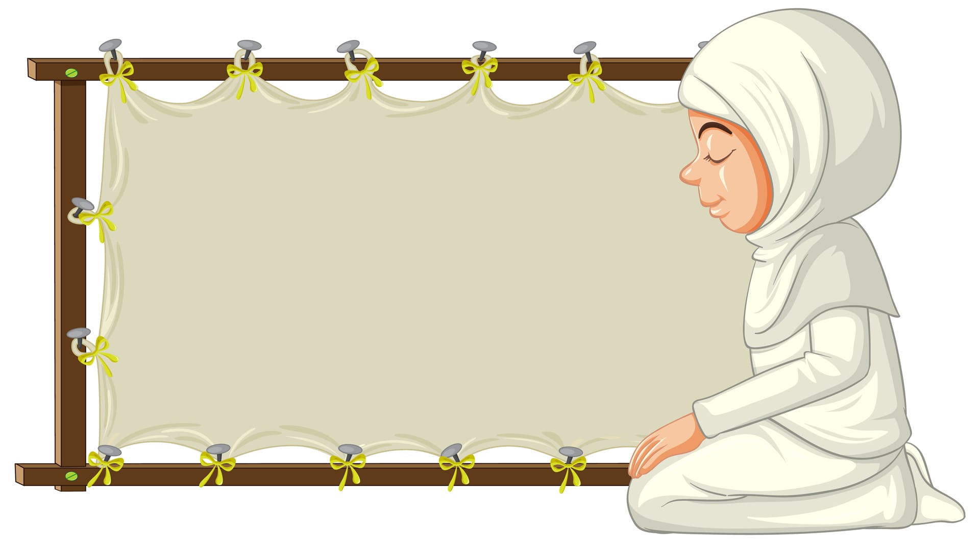 Arab muslim woman traditional clothing with blank banner