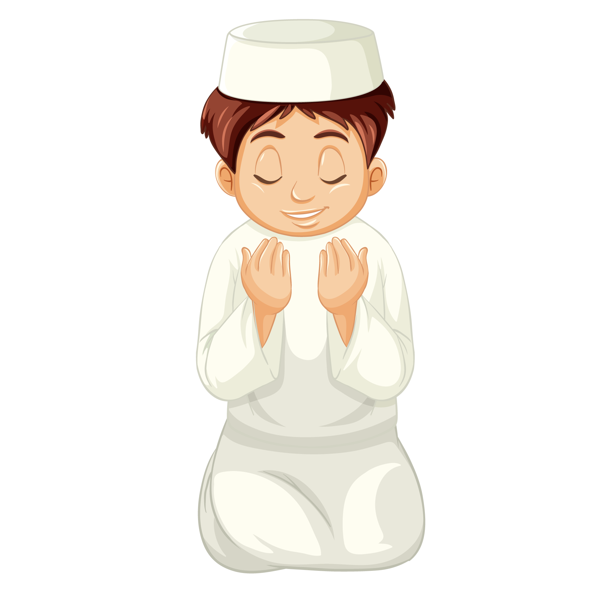 Muslim people different actions cartoon character isolated colorful image