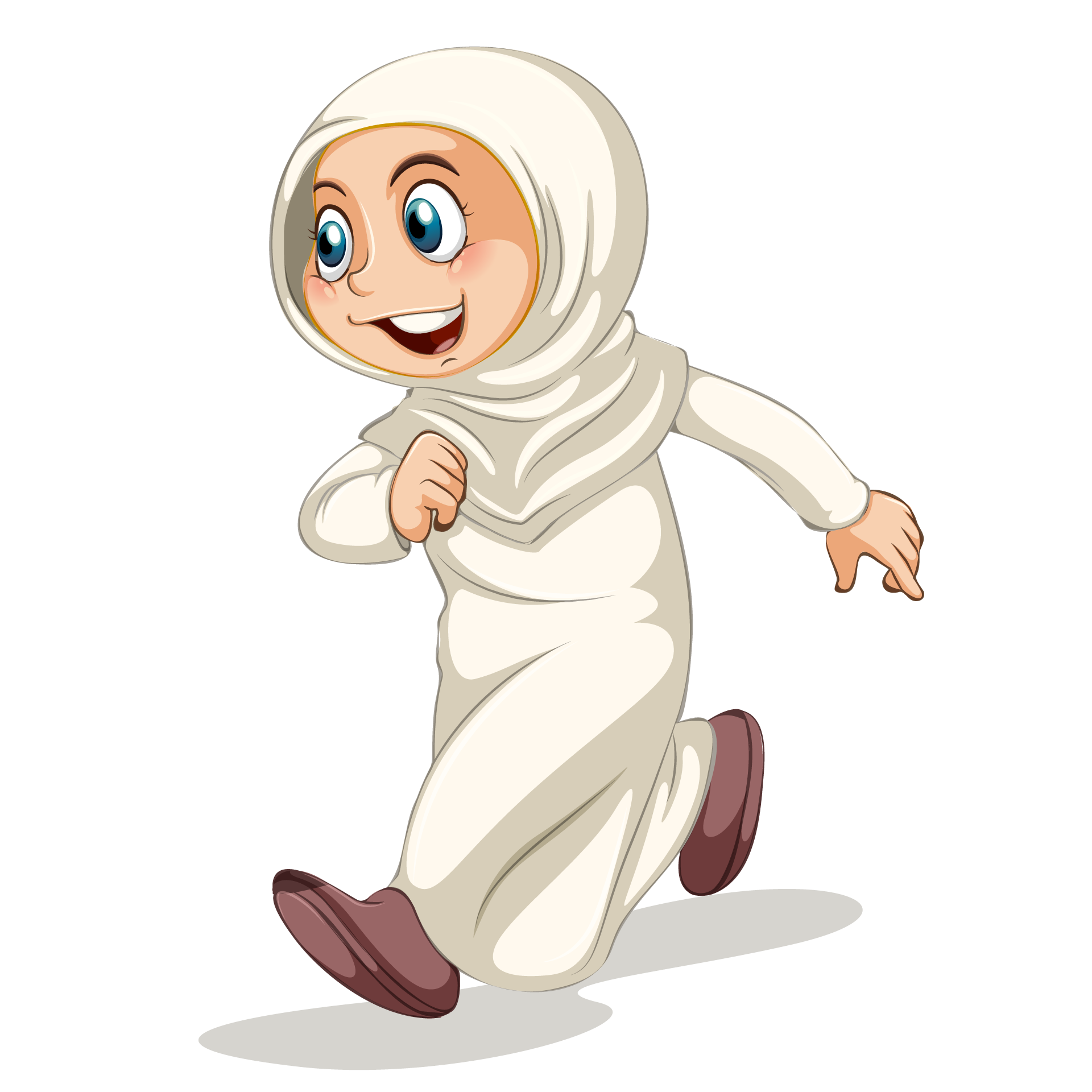 Muslim people different actions cartoon character isolated fine picture