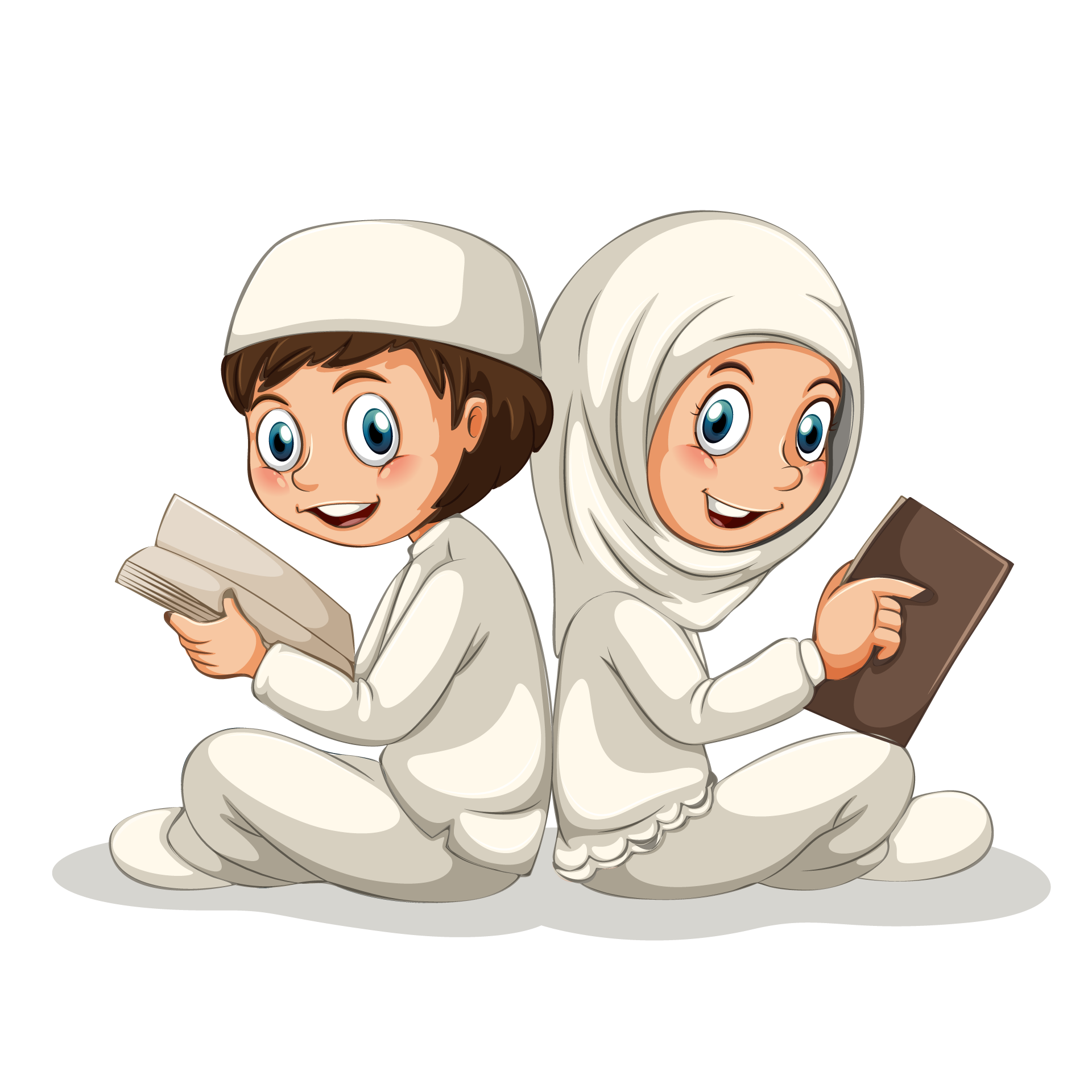 Muslim people different actions cartoon character isolated nice image