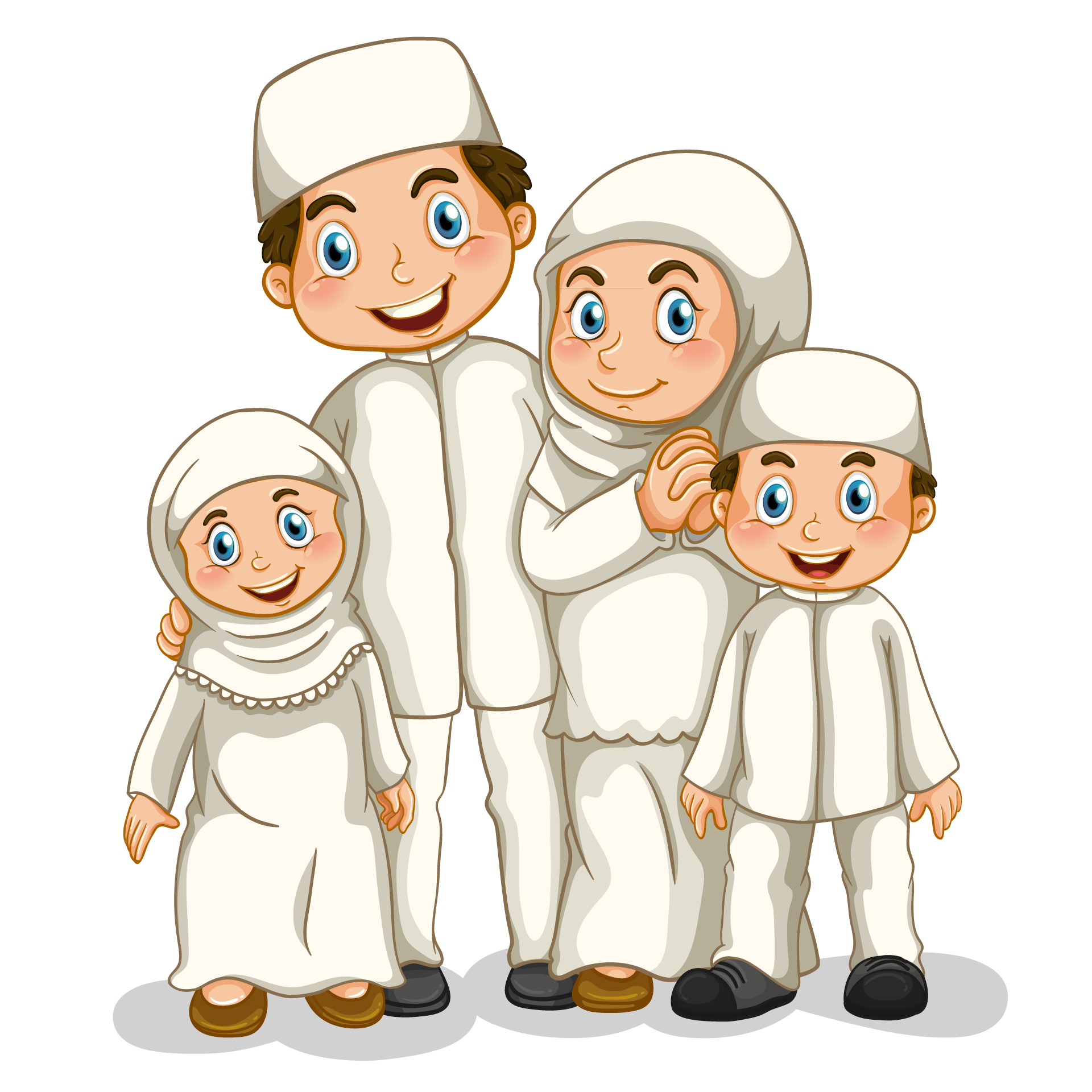 Muslim people different actions cartoon character isolated nice picture