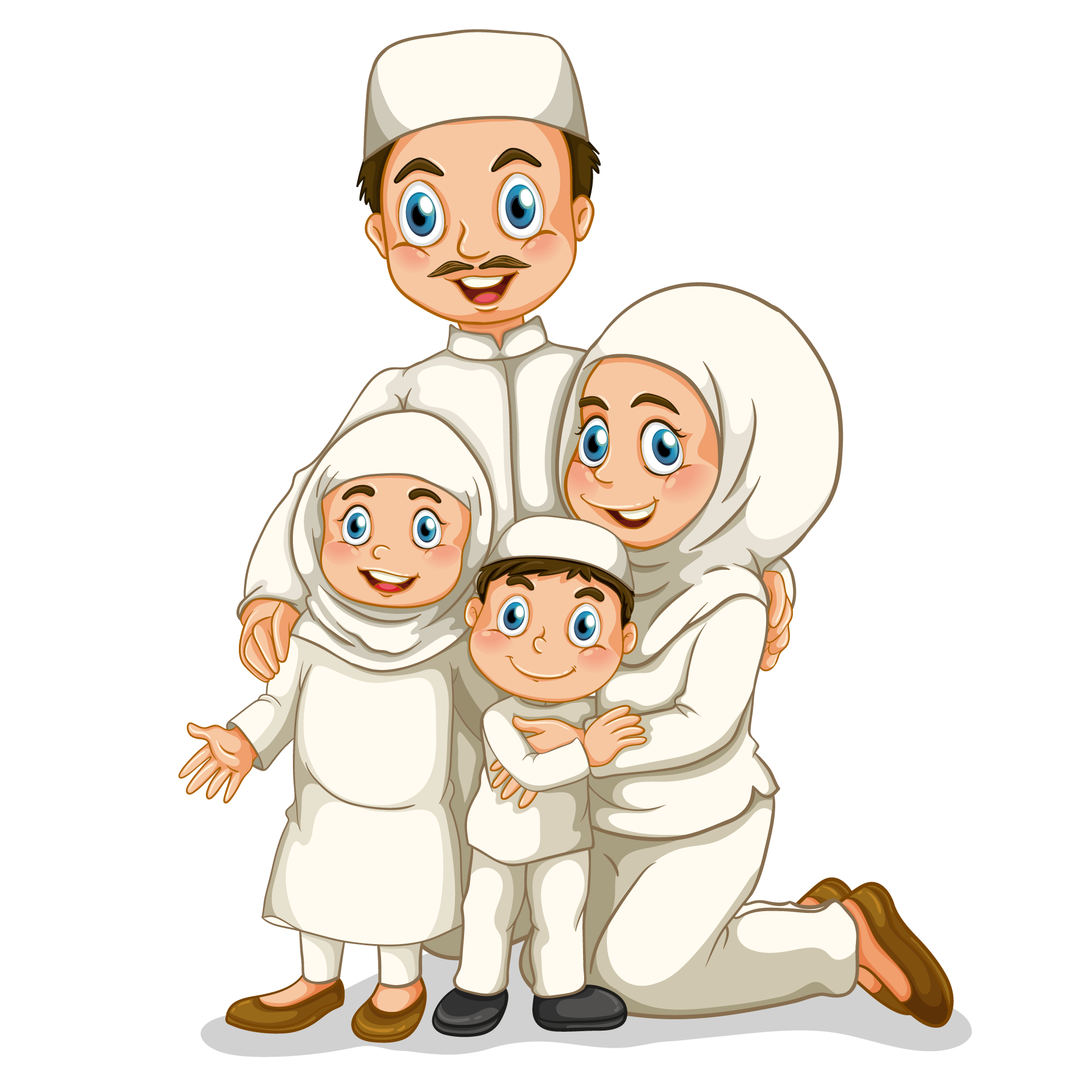 Muslim people different actions cartoon character isolated picture