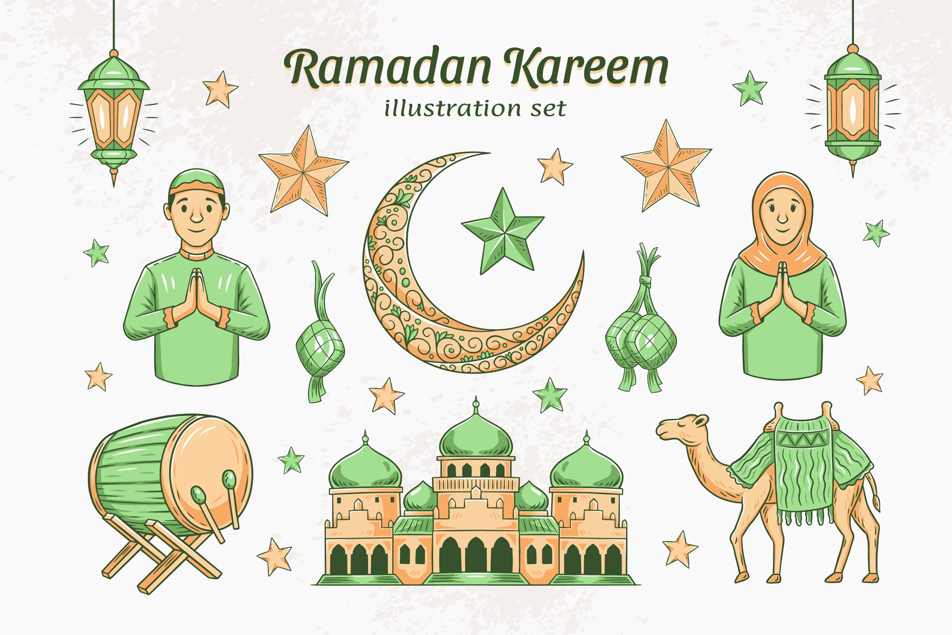 Ramadan kareem hand drawn islamic illustration set sticker