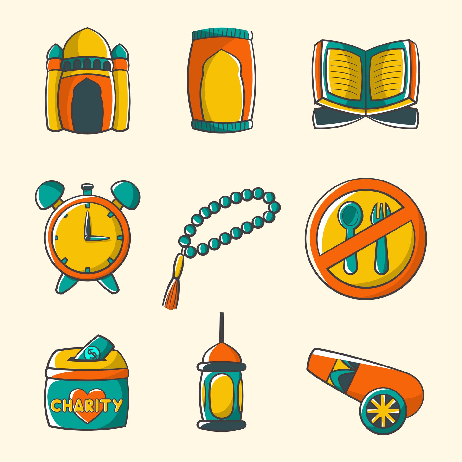 Set cute sticker ramadan cartoon illustration islamic clipart