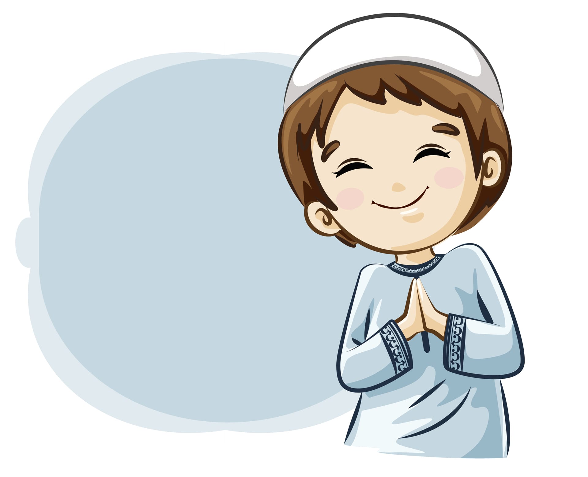 Young muslim boy greeting cartoon illustration islamic clipart