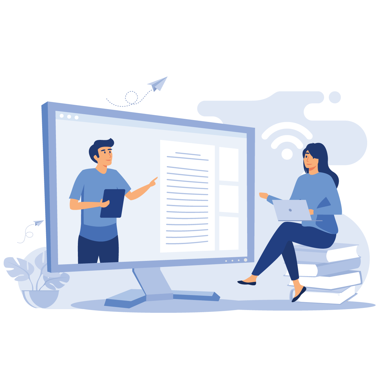 Female student listening online flat illustration transparent background image cartoon clipart