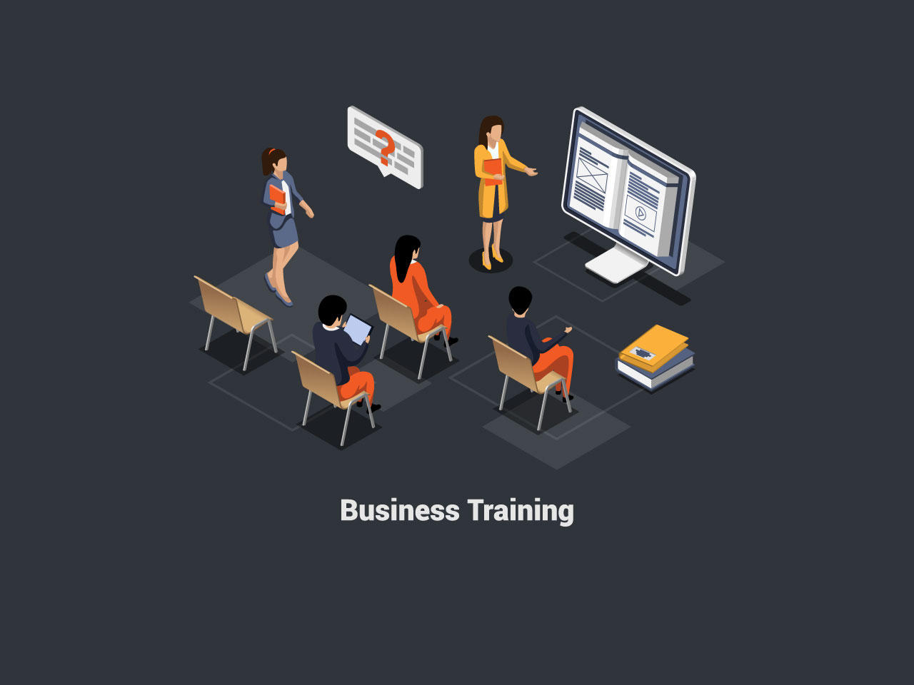 Online class clipart business training online courses woman coach speaking before audience people mentor presents charts reports seminar conference isometric 3d cartoon illustration