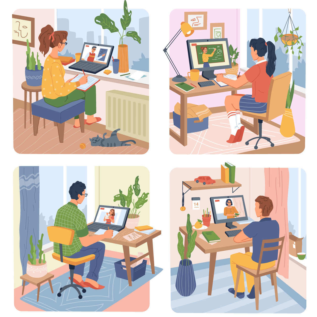 Online class clipart distance education quarantine students computer