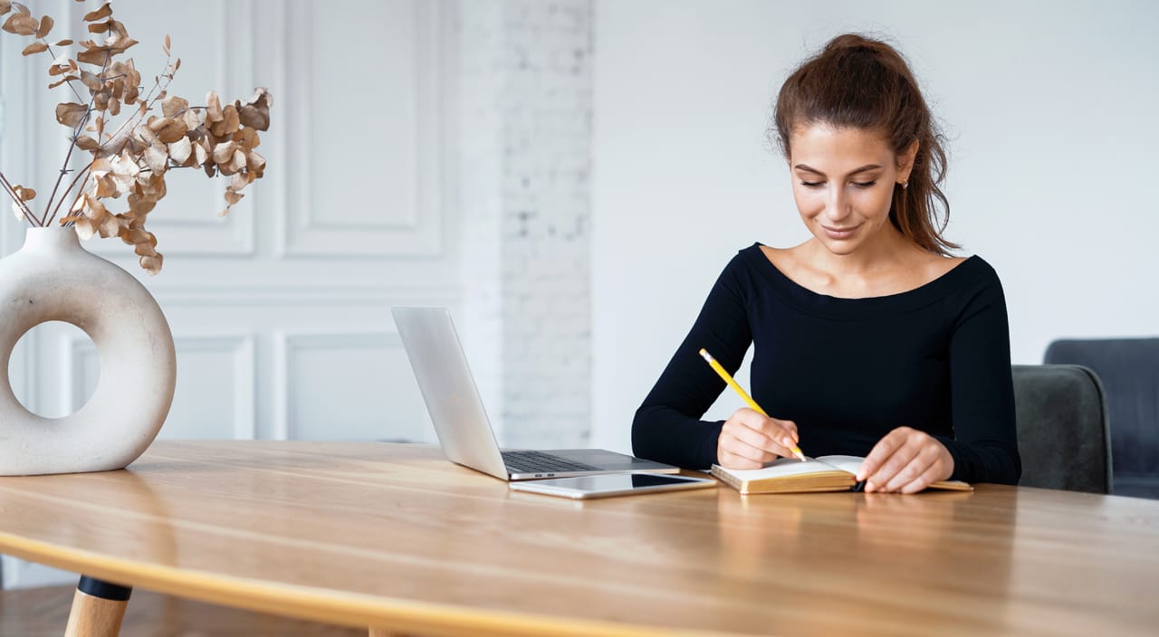 Related image blogger surfs internet browser female student is studying online laptop