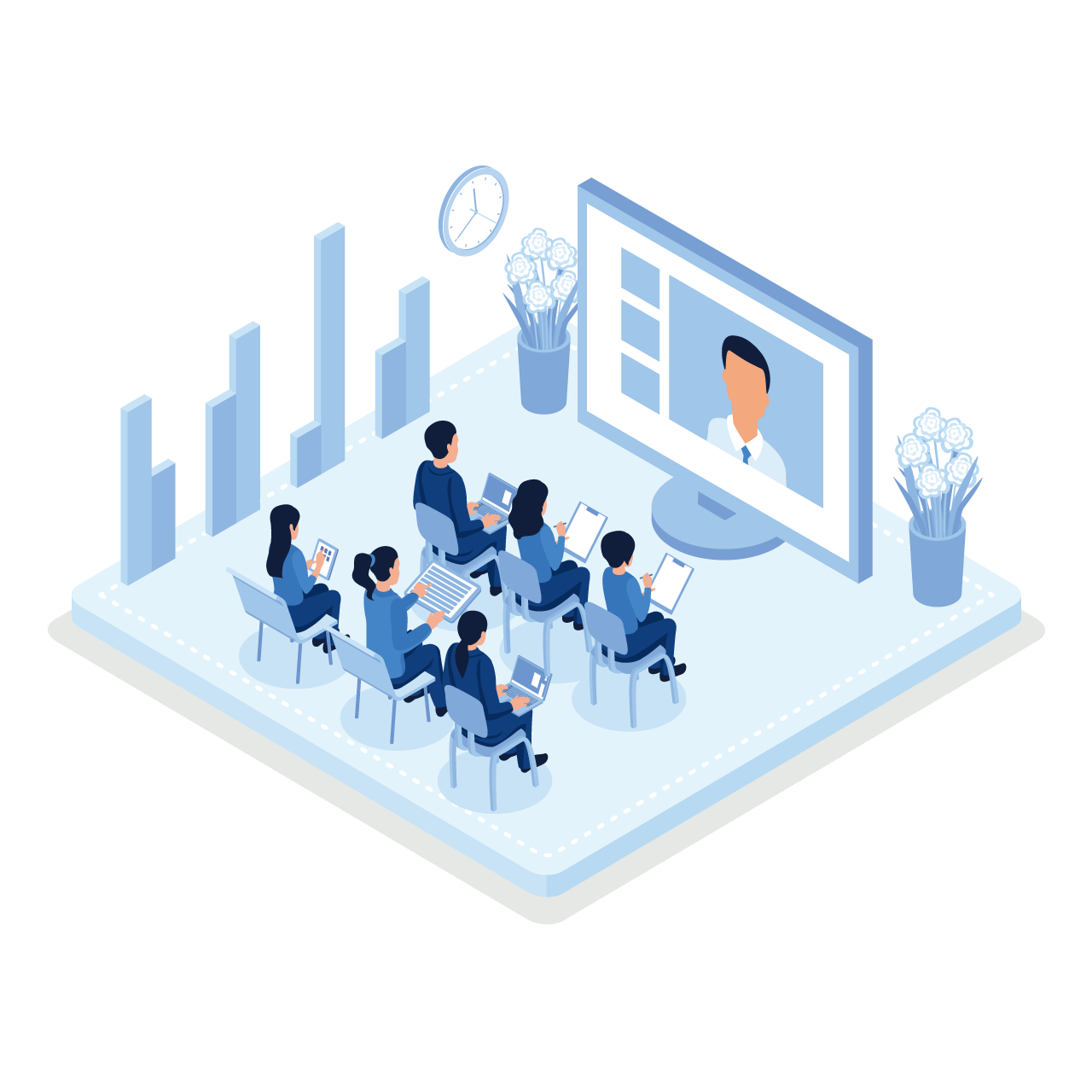 Students study online university college campus business training courses cartoon clipart