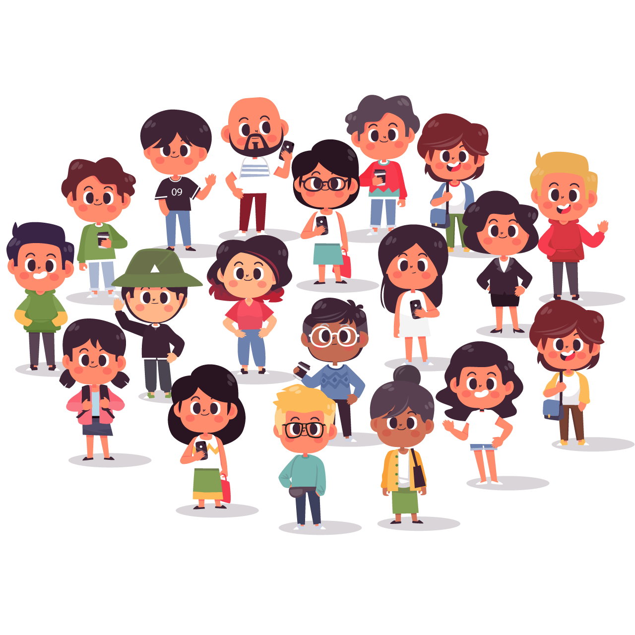 Hand drawn flat design group people transparent background png