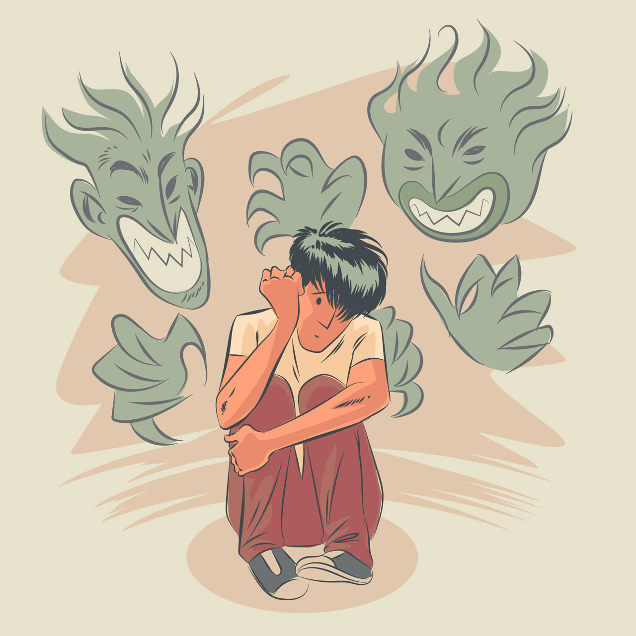 Hand drawn people with mental health problems