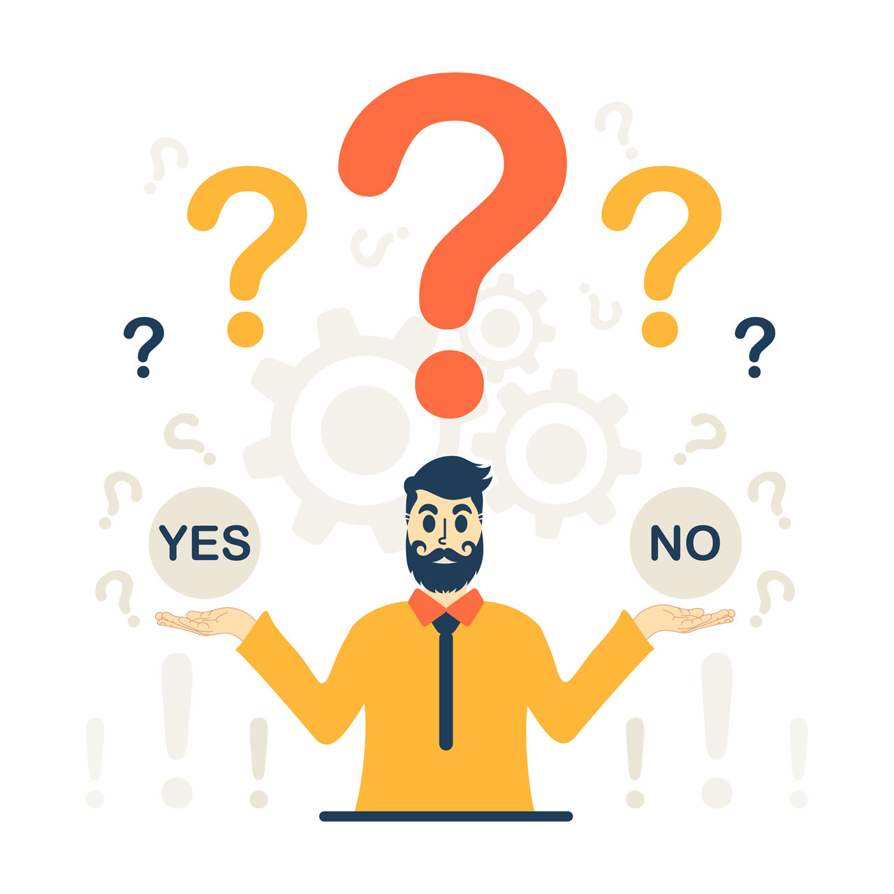 Man his hands palms has yes no concept questions choice decision making