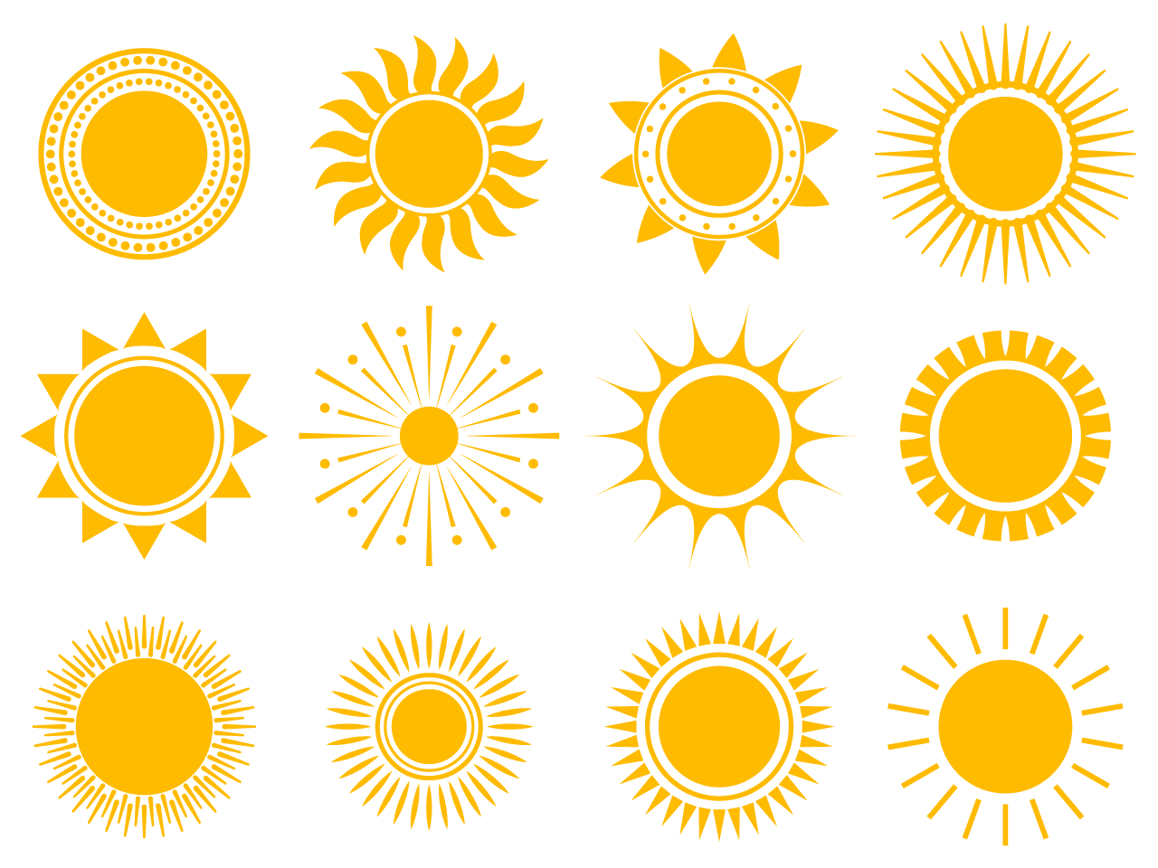 Flat summer yellow sun collection different styles