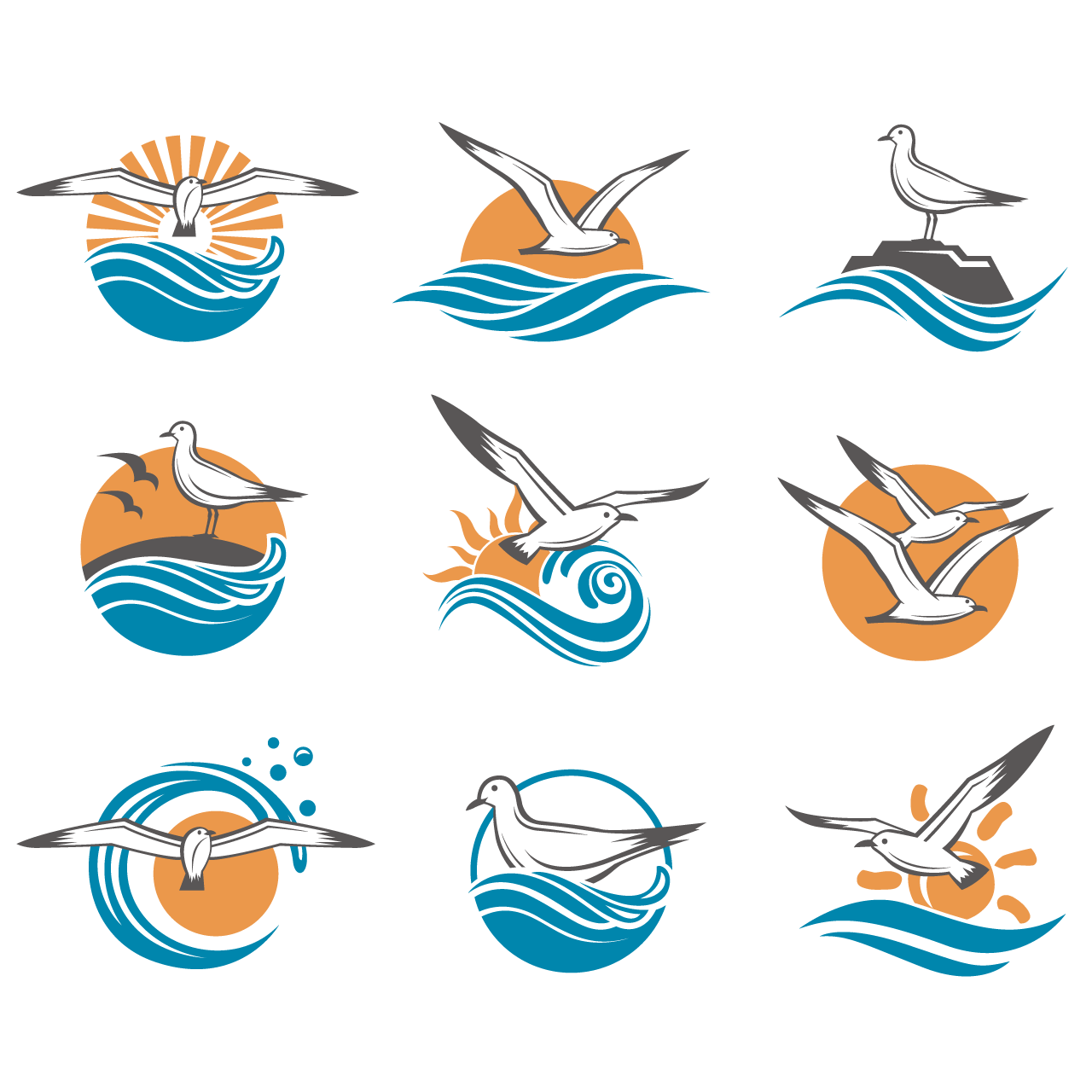 Icons seagulls and sun cartoon illustration image transparent background png