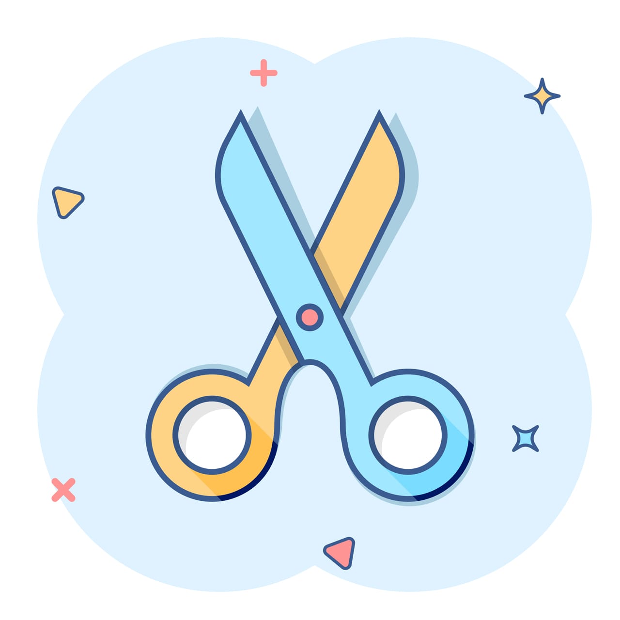 Scissor icon comic style cut equipment cartoon isolated cutter splash effect business concept