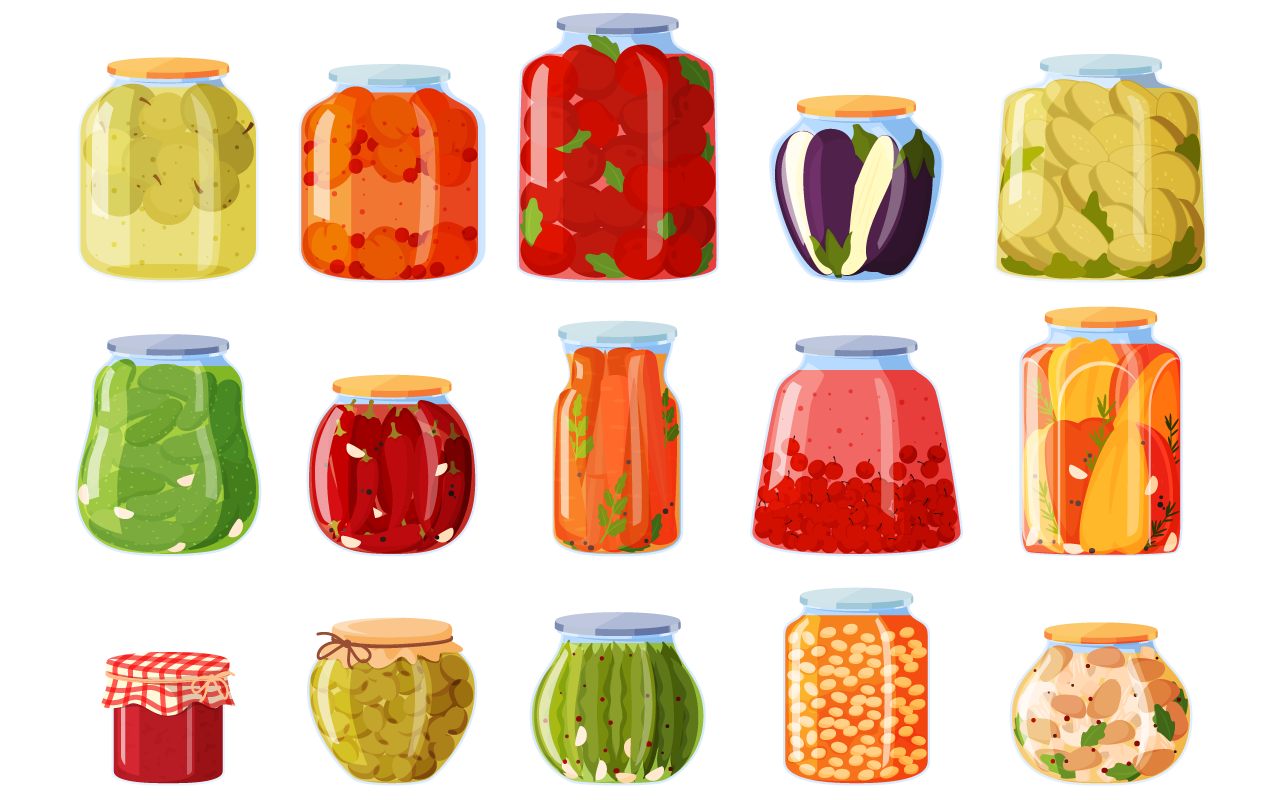 Canned products glass jars longterm food storage transparent background png