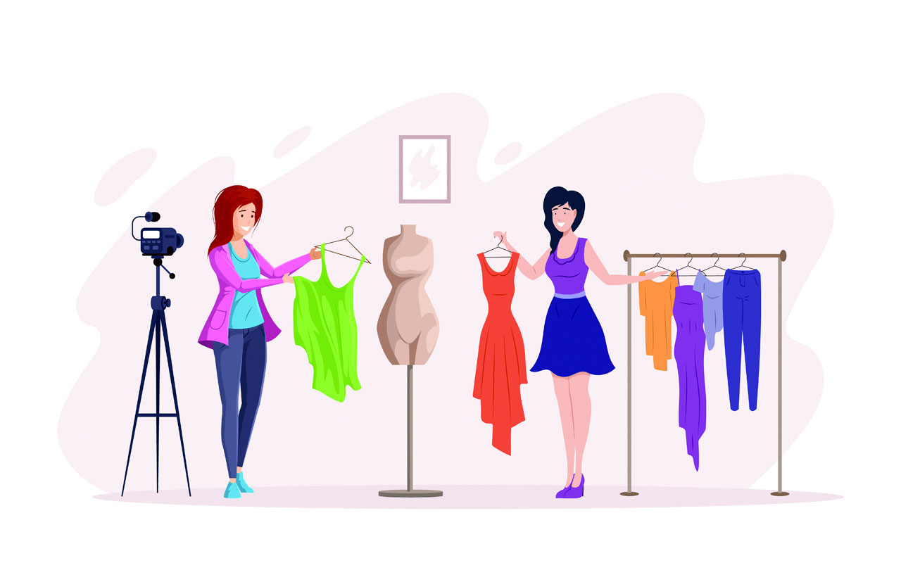 Beauty fashion blogger recording video her followers cartoon image