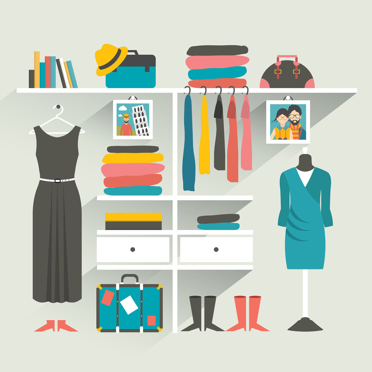 Wardrobe clipart clothing store boutique indoor flat design cartoon image