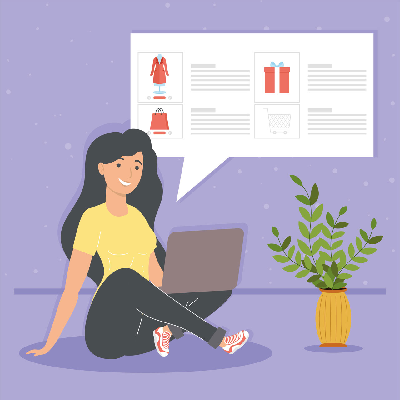 Wardrobe clipart woman with laptop shopping online technology hand drawing sketch