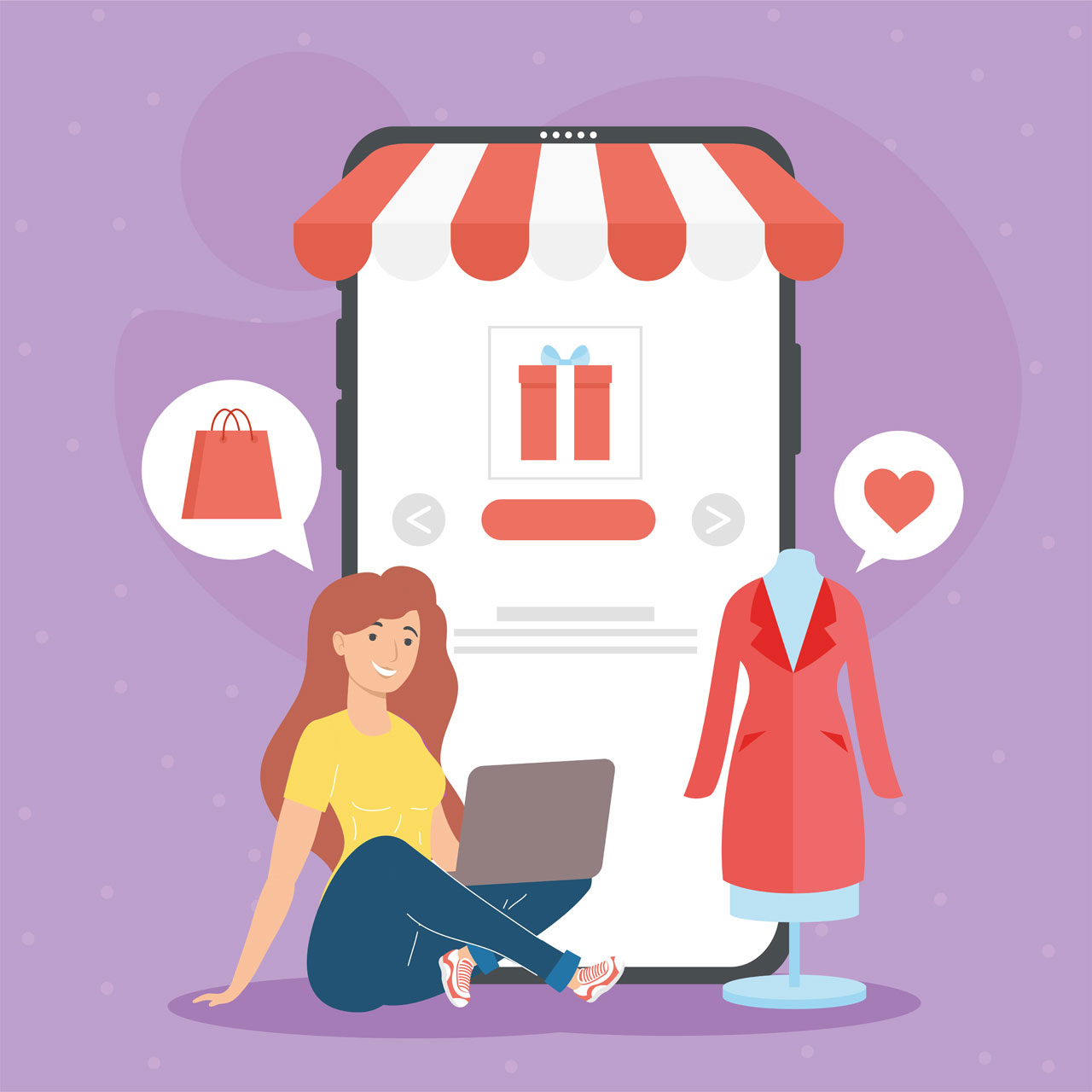 Wardrobe clipart woman with smartphone shopping online hand drawing sketch