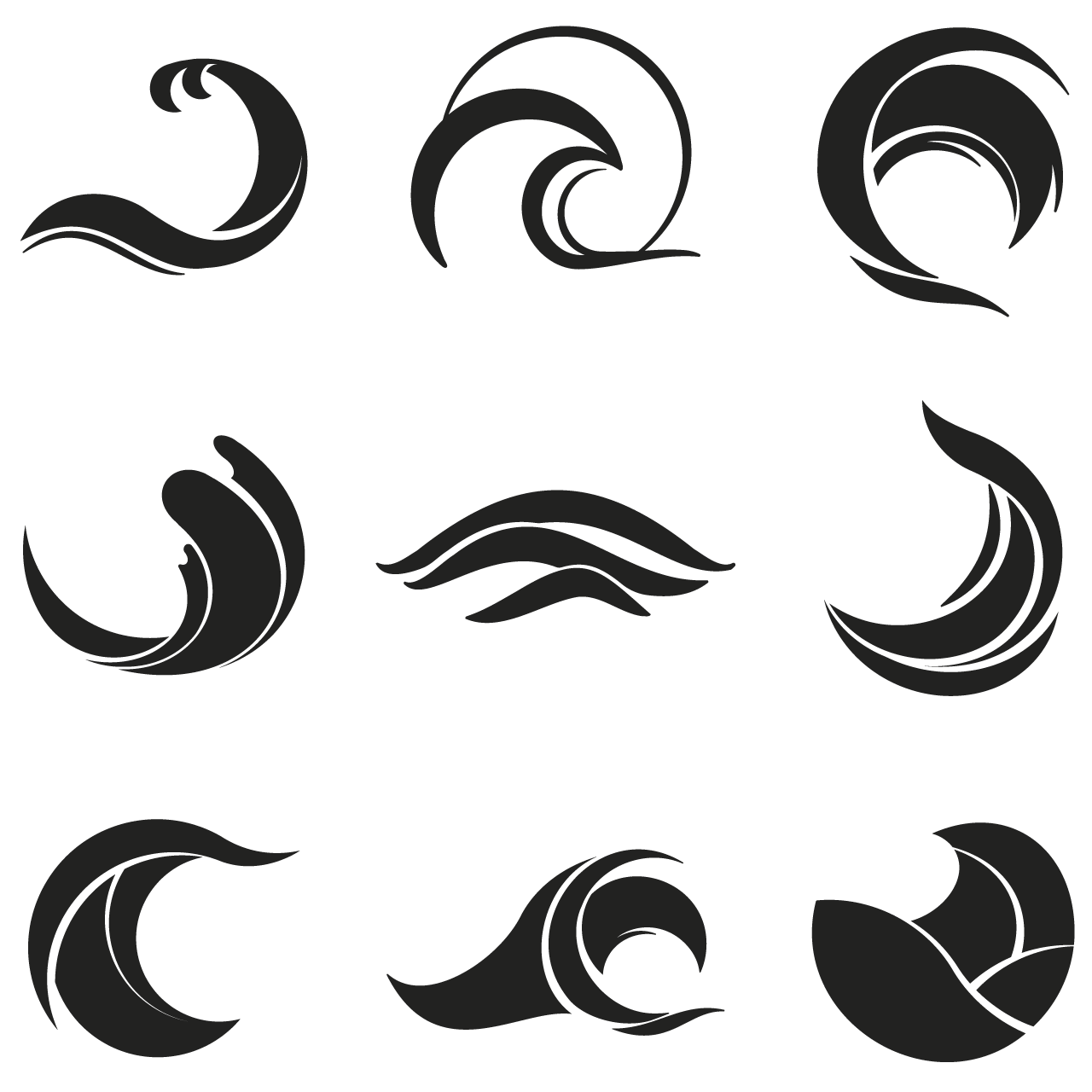 Ocean wave logo element creative water clipart business design set transparent background png