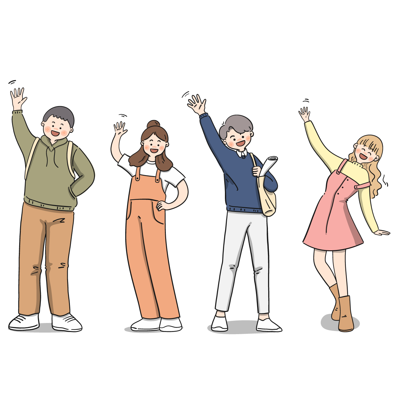 Hand drawing flat design people waving illustration transparent background image