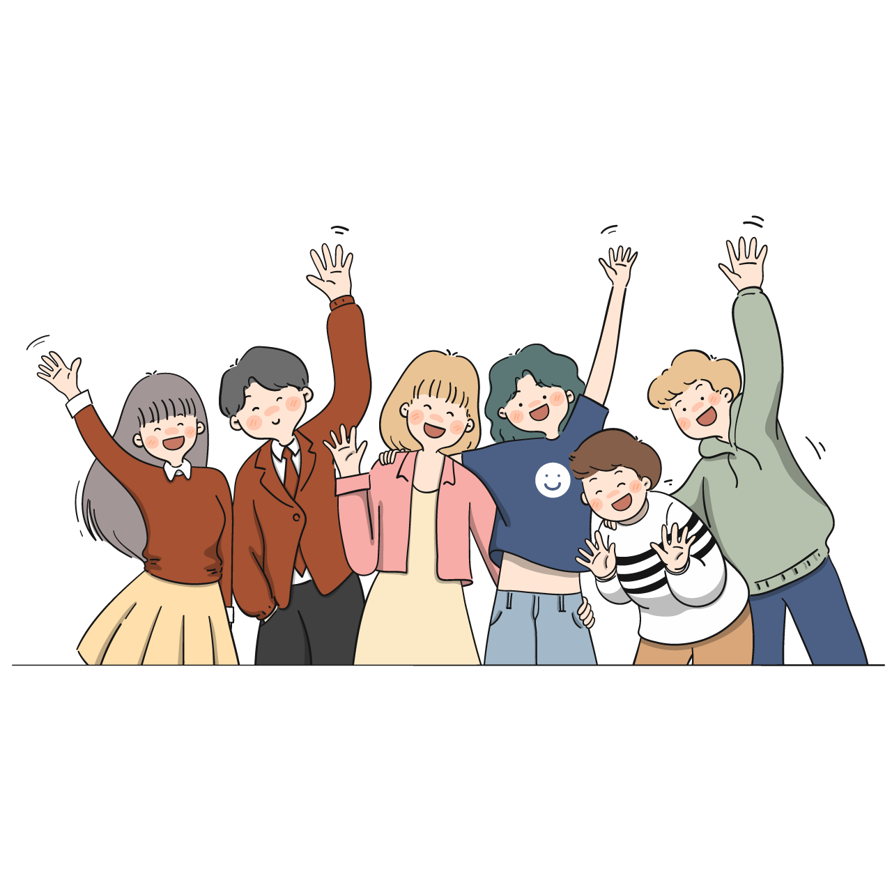 Hi clipart hand drawn flat design people waving illustration transparent background