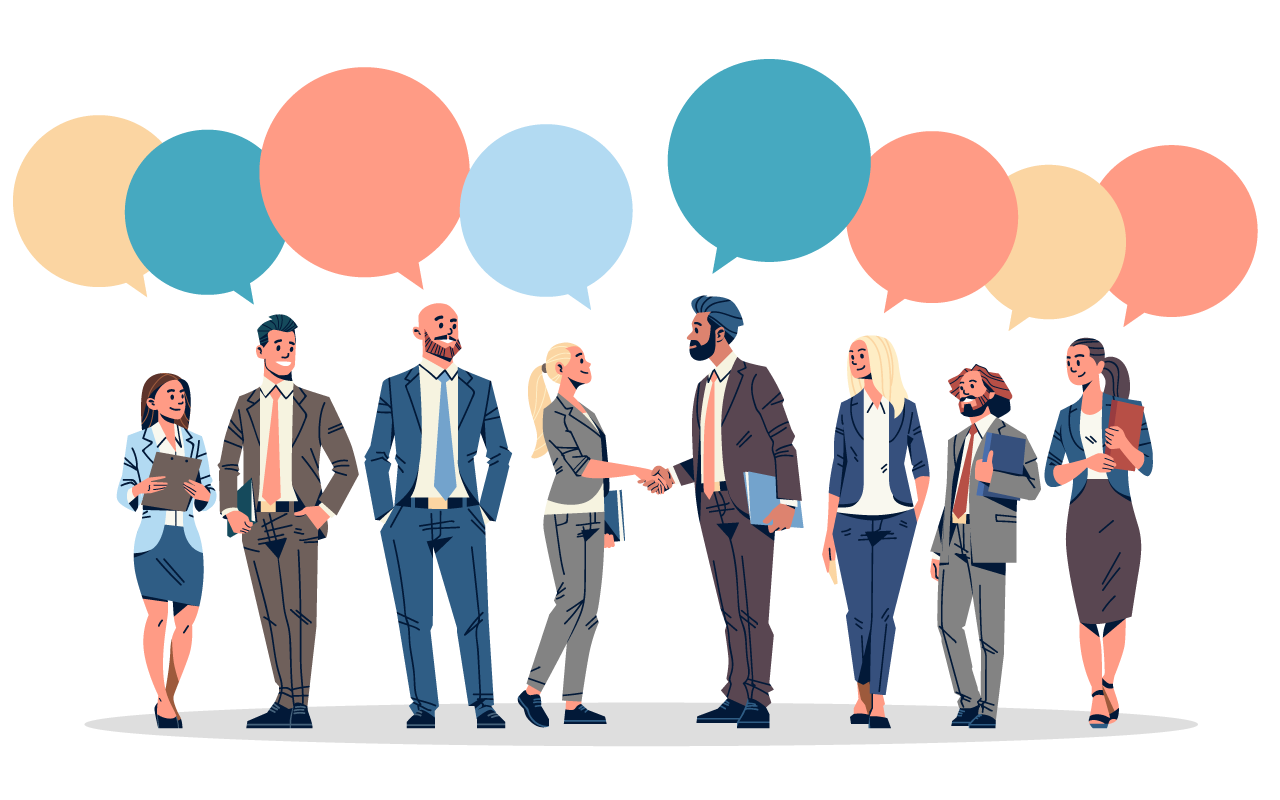 Business people group chat bubble banner hand drawing sketch