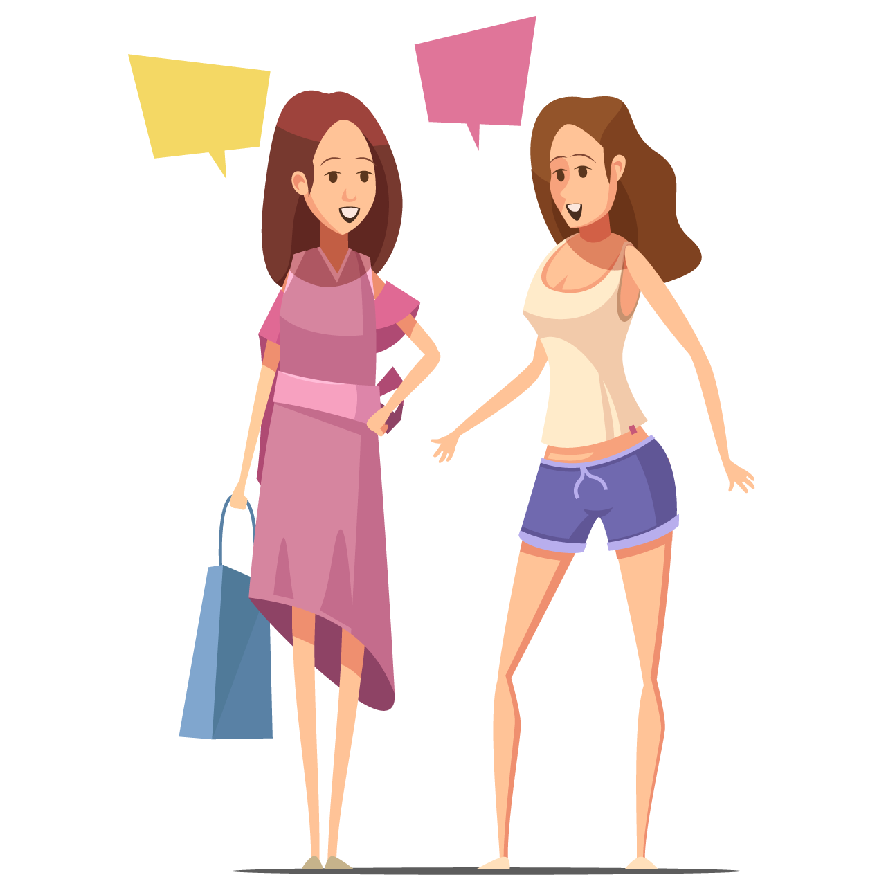 Family retro cartoon set with funny groups female characters talk to each other