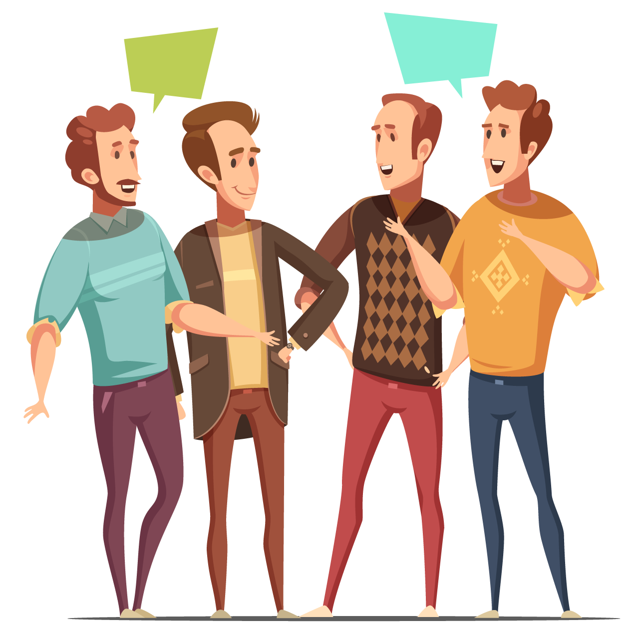 Family retro cartoon set with funny groups male characters talking each other transparent background png