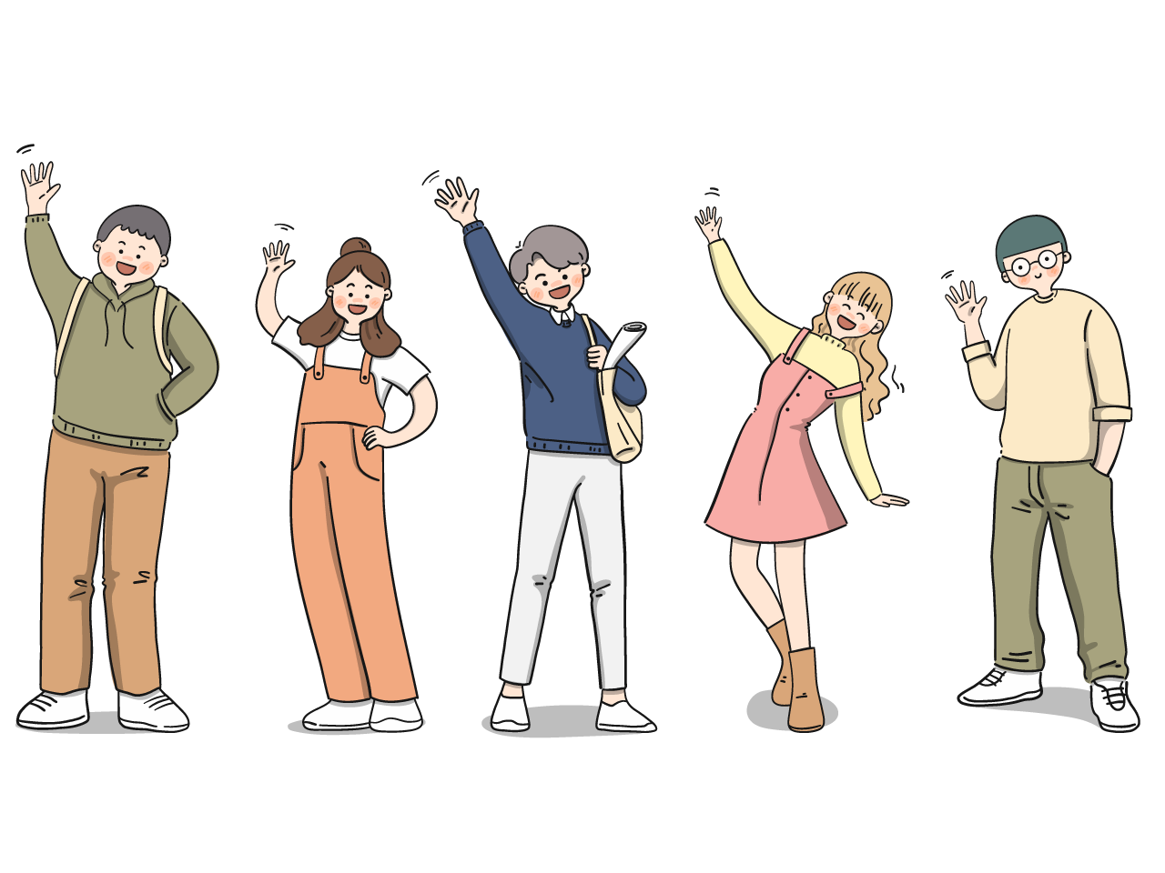 Hand drawn flat design people waving hand drawing sketch