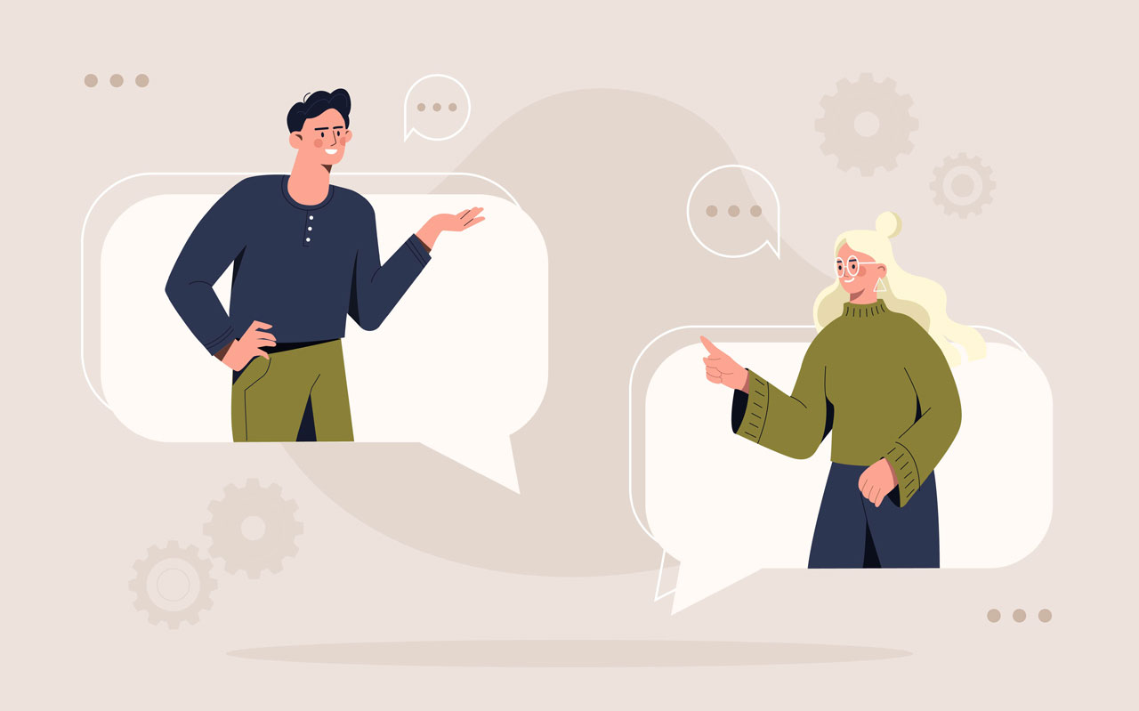 Man woman communicate internet hand drawing sketch