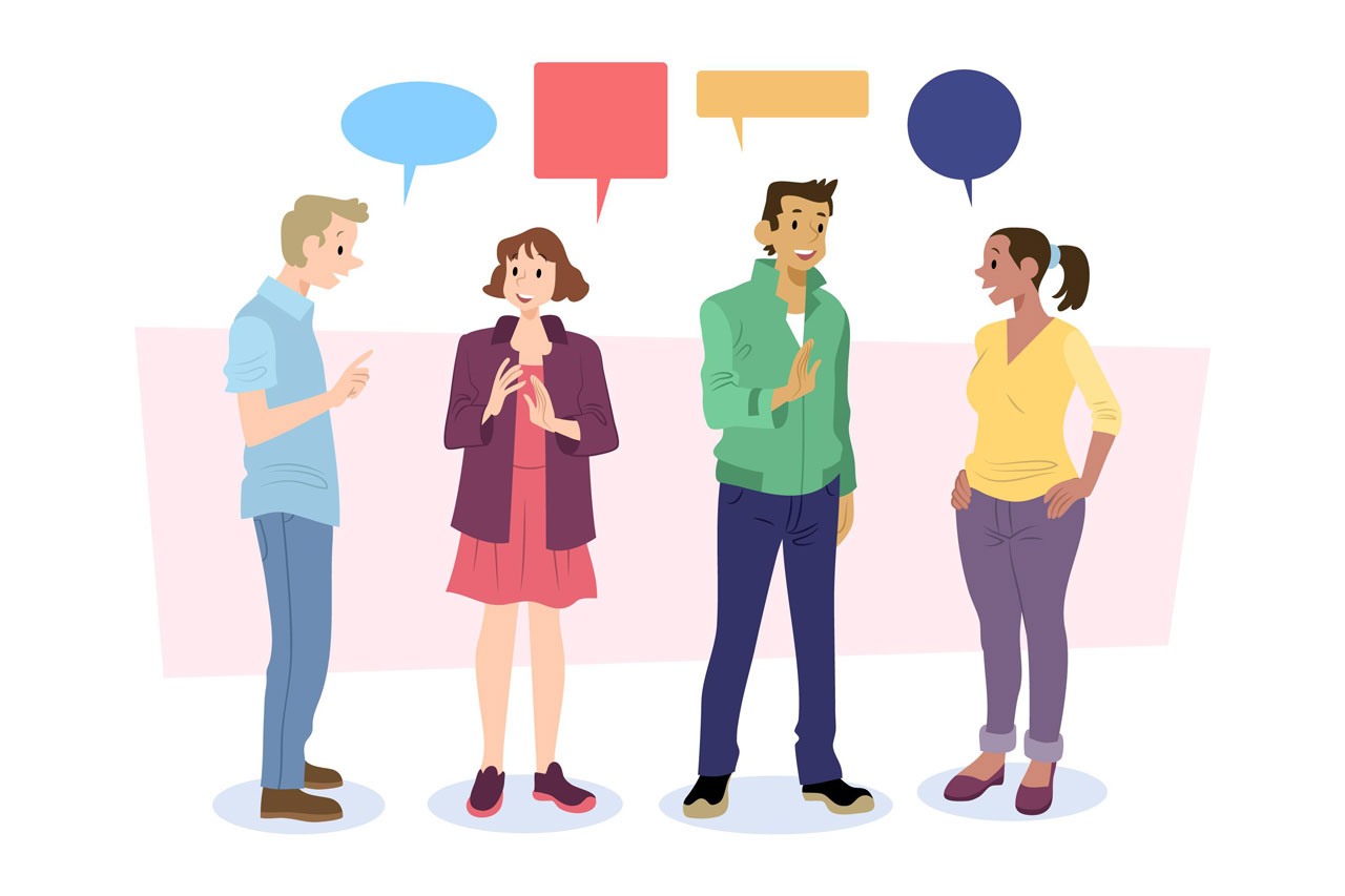 People talking clipart hand drawn flat people talking cartoon image
