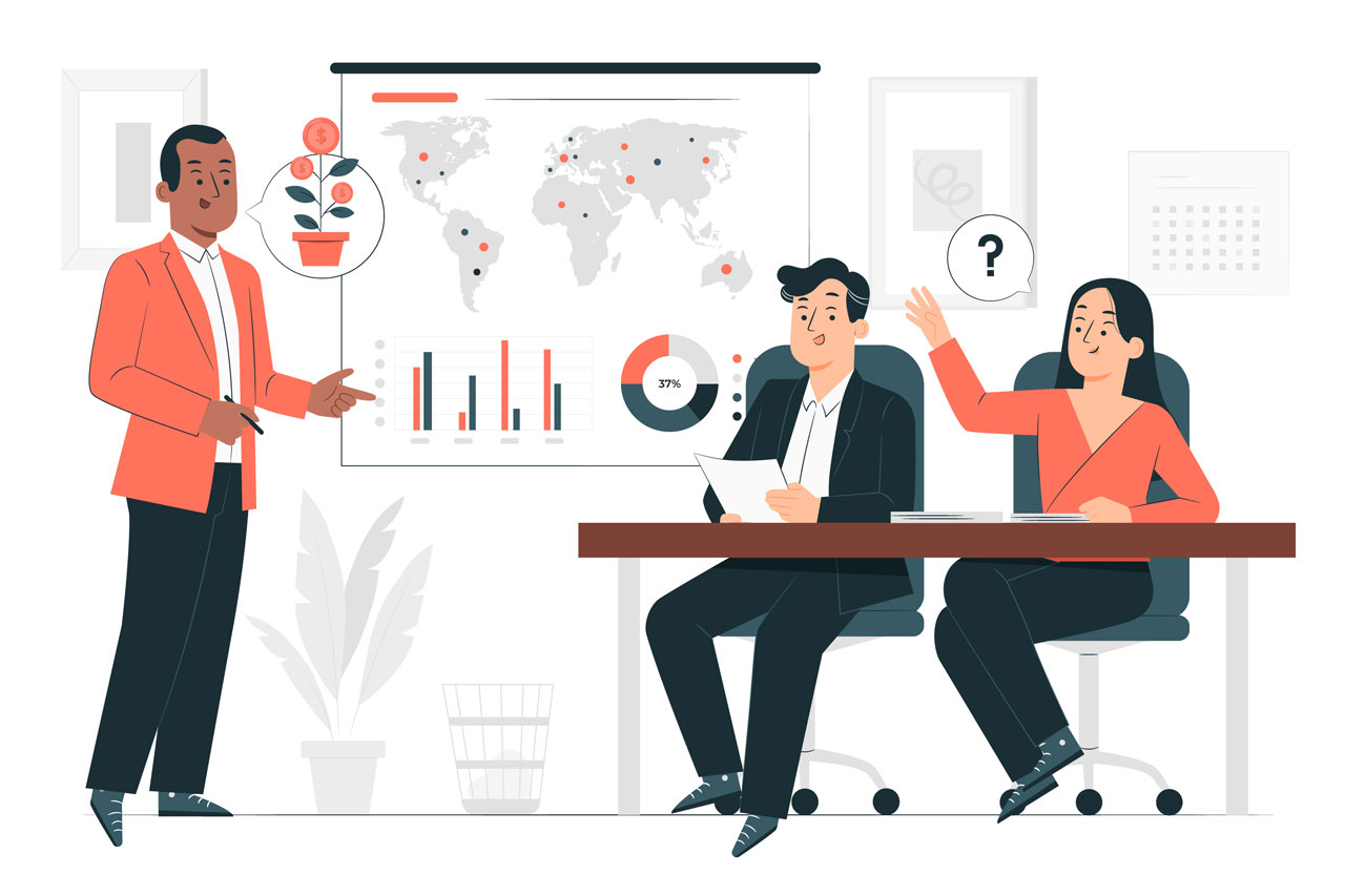People talking clipart investor presentation concept illustration